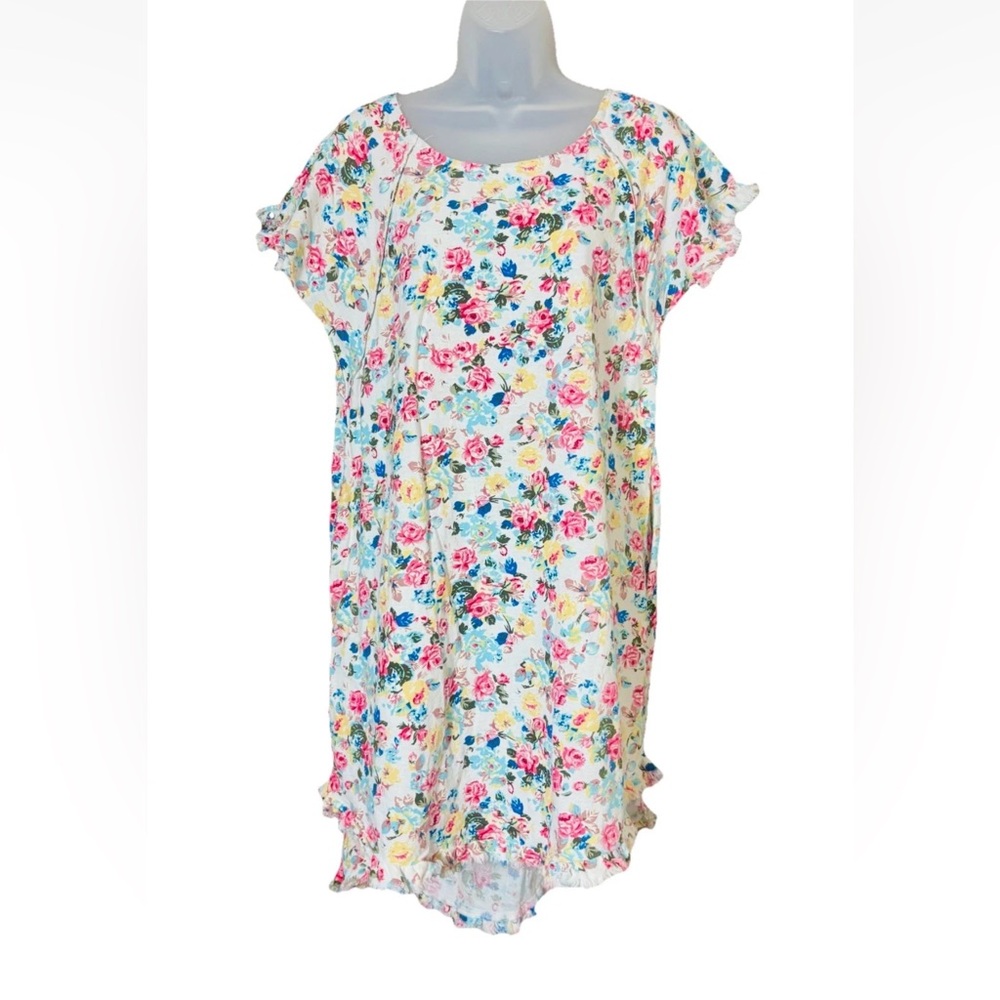 Umgee Linen Blend Dress Women S Cottage Floral Raw Hem Mini Tunic Shift Frayed